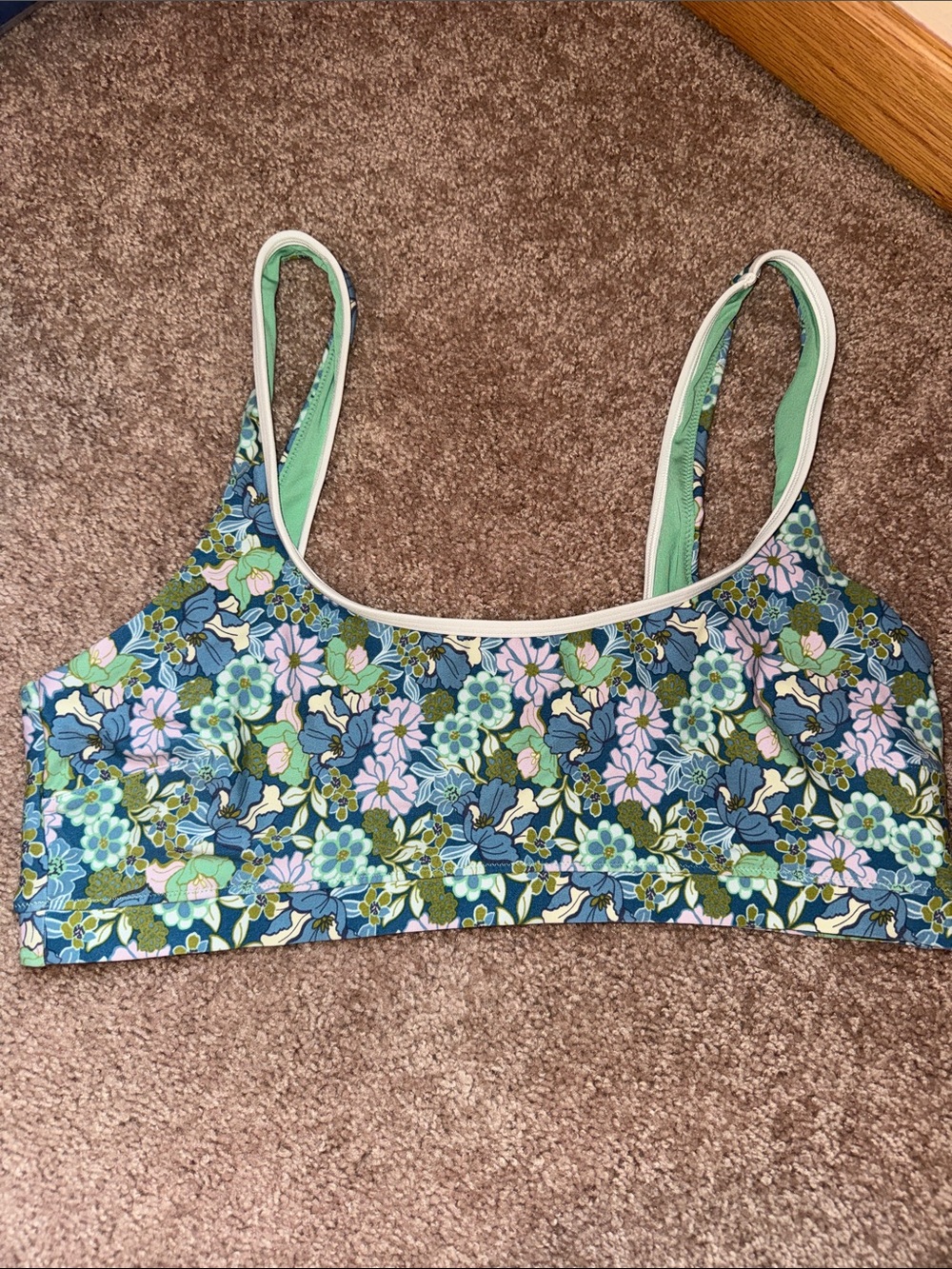 Floral Scoop Bikini Top in Blue, Green & Pink